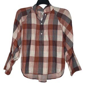 Joie Womens Plaid Top Size XS Oversized Puffy Sleeves Button Front Cider Dia NWT